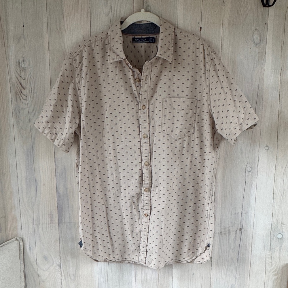 Nautical Short Sleeve Button Down Shirt Size L
